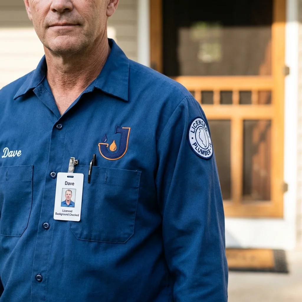 Licensed plumber showing ID badge in Marysville, OH