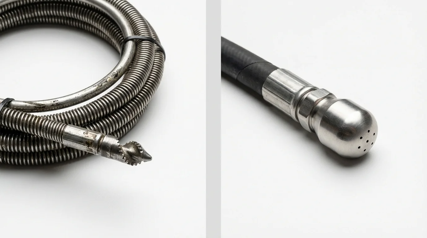 Drain snake cable and hydro jetting nozzle used for drain cleaning in Marysville, OH