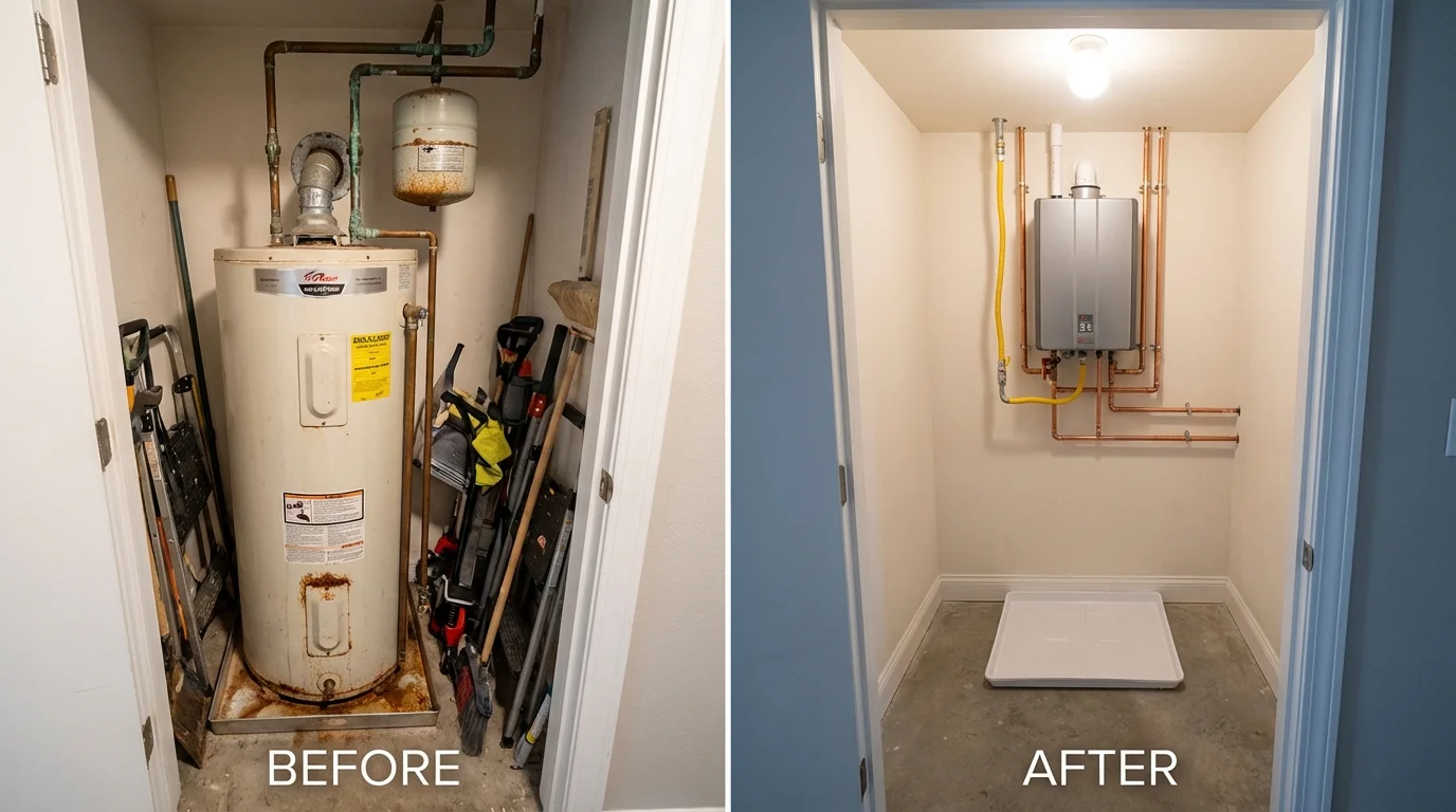 Tank water heater versus wall-mounted tankless unit comparison for Marysville, OH homeowners